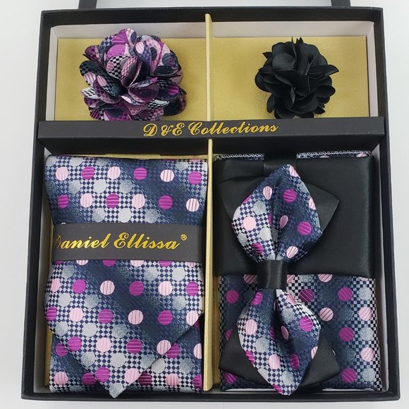 Daniel Ellis Black Purple Bow & Neck Tie 6 Set